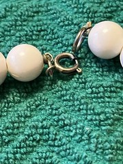 Vintage MCM Orange&White Lucite Chunky Bead Necklace and Clip Earrings-Hong Kong