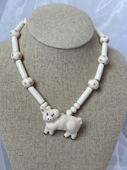Flying Colors Ceramic Pig Necklace Pink Dot Beads