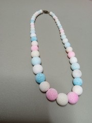 Vintage Pumice Beaded Necklace Multi-Color Candy Pastel Heavy Chunky 1970s