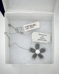 VINTAGE SLC Pearl CZ Marcasite Sterling Silver Flower Necklace | Brand New, 18”
