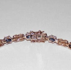 Vintage 925 Sterling Silver Gold Vermeil Dark Blue Stone Tennis Bracelet 6.75in