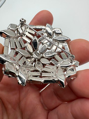 Signed Kramer NY Clear Rhinestone Brooch Pin Vintage 2.5″ Rhodium Statement