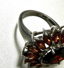Vintage Sunflower Sterling Silver Ring Center Round Marquise-Cut Dark Red Gems