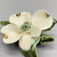 Vintage Dogwood Brooch Ceramic 1.75″