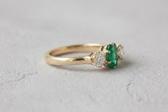 Green Emerald Round CZ Three Stone Trilogy Gold Plated Wedding Engagement Ring