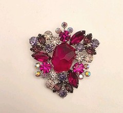 Vintage Rare Unsigned Weiss Hot Pink/Purple/AB Fantasy Inverted Stone Brooch
