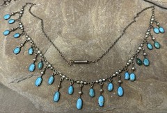Gorgeous Antique Victorian Persian Turquoise Pearl 10k Gold Festoon Necklace