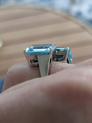 Vintage Retro 1940s Double Aqua Blue Glass Sterling Silver Ring
