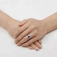 Art Deco Style 1.50Ct Lab-Created Blue Sapphire Halo Ring 14k White Gold Finish
