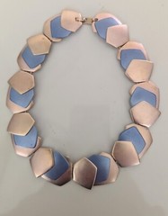 Monet All That Jazz Rose Gold Toned & Blue Necklace Choker Book Piece **READ**