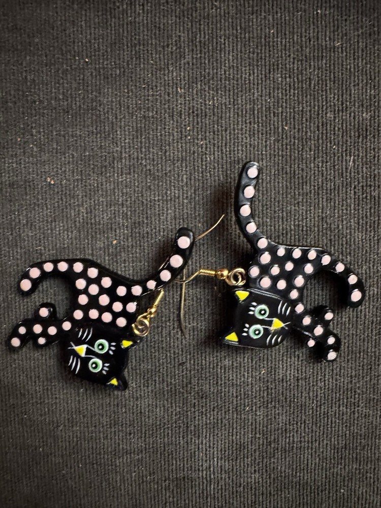 Polka Dot Vintage Cat Earrings