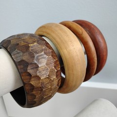 Lot Natural Wood Carved Bangle Bracelets Sz 7.5-8 Chunky Minimalist Vintage Bare