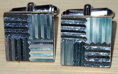 ANSON Silvertone Geometric Art Deco Style Cufflinks 9/16″ Wide Bullet Back Great