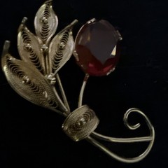 Sorrento Leaf Gold Gem Brooch Pin 1/20 12KGF 2 inch Signed Vintage Jewelry