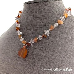 Vintage Earthy Semi Precious Stone Chip Necklace with Gemstone Pendant