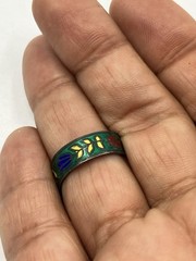 Vintage Enamel Ring Floral Siam Sterling Cloisonné Niello Band 925 Size 6.5