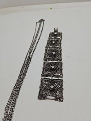 Vintage CELIBRITY NY silver Filligree Double Chain & Bracelet Set 28& 8.5 in