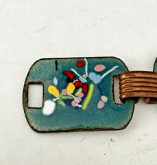Vintage Ladies Enamel Over Copper Link Panel Bracelet 7″ Bright Color