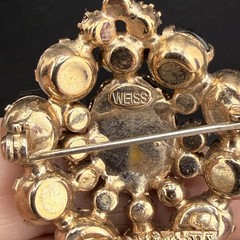 Vintage Weiss Brooch Clip On Earrings Set Tassel Rhinestones Gold Tone Brown