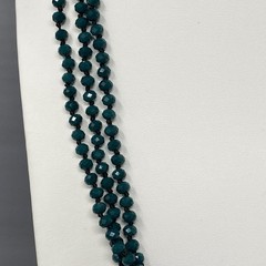 Designer Flapper Beaded Necklace Teal Green Fire Polished Czech Glass JM 78″