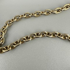 Vintage Flapper Chain Necklace Gold Tone Textured Cable Link Oval Station Bead