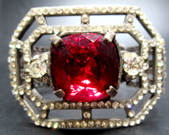 1920’s French Theatrical Red & Sparkling Ice Rhinestone Hinged Bracelet