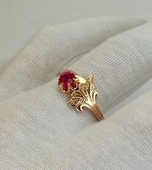 USSR Vintage Original Rose Gold Ruby (lab. made) Ring 583 14K 3.05 g. 9 1/2 US