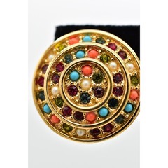 D’orlan Vintage Clip Earrings Round Cabochon Coral Turquoise Gold Signed BinBF