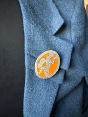 Vintage Sterling Mexico Folk Dancer Brooch 2.5” Orange Overlay Pin