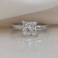 2.15Ct Princess Cut Lab Created Diamond 14K White Gold FN Solitaire Wedding Ring
