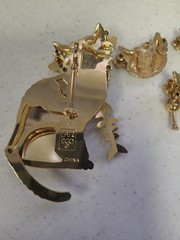 Signed LUNCH AT THE RITZ Kitty Cat Brooch Pin Bracelet and Earrings Vintage Set
