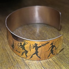 Vintage Copper Cuff Bracelet With African Hunters And Animals One Size Fits All