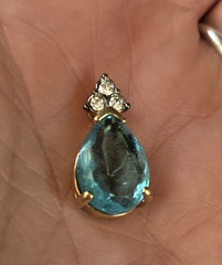 VTG Gold Pear Shape Blue Topaz Pendant With Clear Rhinestones Open Back Gold
