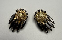Juliana D&E Clip On Earrings Black Gold Filigree Navette VTG Book Piece Ref 5747