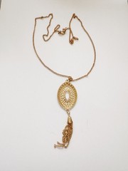 Vintage Gold Tone Filigree Tassel Pendant Necklace 34” Long Boho Statement
