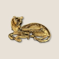 Vintage Estate Gold Tone Spotted Green Eyed Leopard Brooch Pin