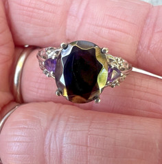 Lovely Chuck Clemency STS Sterling 925 Amethyst & Black Stone Ring Size 5.25