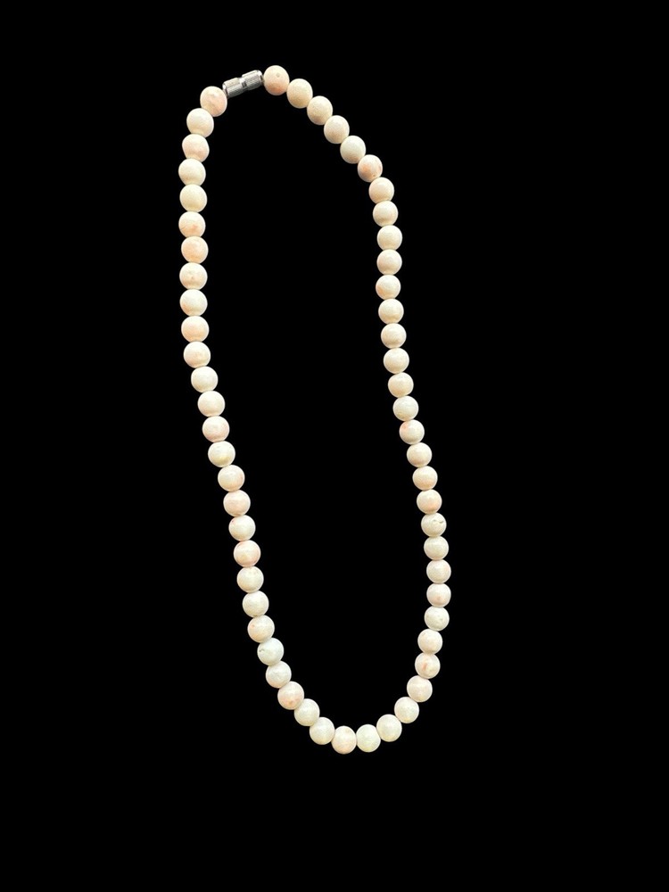 Natural Genuine Angel Skin Coral 1940 Beaded Necklace 17 Inches