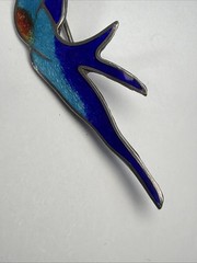 Antique Sterling Silver 925 Blue Enamel Swallow Bird Brooch Pin Art Nouveau 2.4”