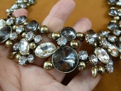 (vn-7) vintage white + smoky gray rhinestone 19″ necklace costume jewelry 40’s