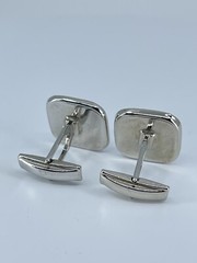 Cufflinks Mother of Pearl square flat MOP polished silver tone 7/8″