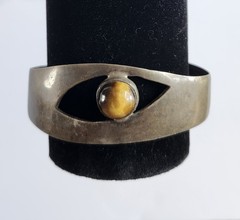 Vintage Taxco 925 Sterling Silver Tiger’s Eye Native Cuff Bracelet 30g Mexico