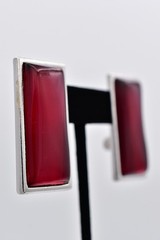 YSL Yves Saint Laurent Red Resin Silver Tone Pierced Earrings Vintage Flaw BinBF