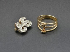 Letter L Convertible 3-in-1 Ring Pendant Brooch 18k GP Rhinestone Sz 6.25 15mm