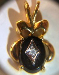Antique Lind 14k Gold Filled Onyx Tourmaline Diamond Jewelry Pendant Charm