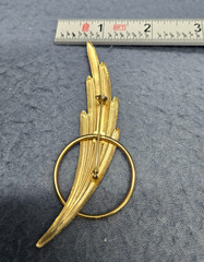 Art Deco Feather Brooch Pin 3.5 In Gold Elegant Vintage Glam Chic Retro Gift