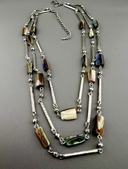Vintage Cookie Lee Necklace Abalone Shell Layered Mermaidcore Silver Tone 19”