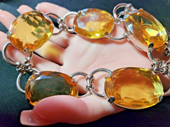 Vtg RJ Graziano Citrine Yellow Crystal Silver tone Couture Choker Necklace 20″