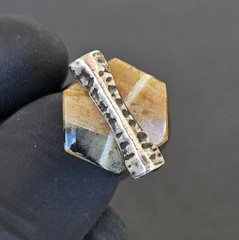 Vintage 925 Sterling Silver Brutalist Ring Raw Tiger Eye Modernist Statement