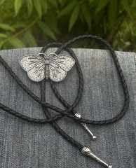 Silver Butterfly Bolo Tie Leather Cord FREE SHIPPING